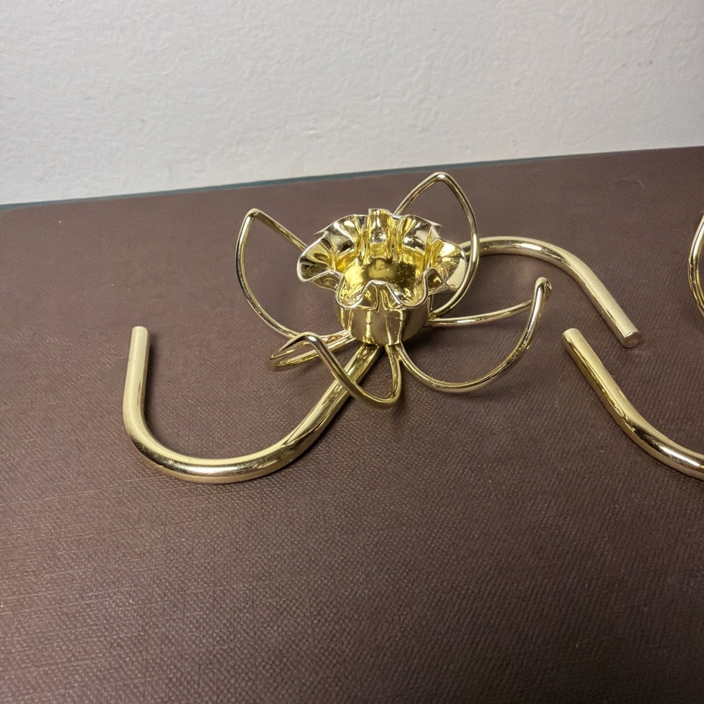 Vintage W.T. Rogers Gold Flower Lustro Magic Candle Holders MCM Boxed - Picture 10 of 13